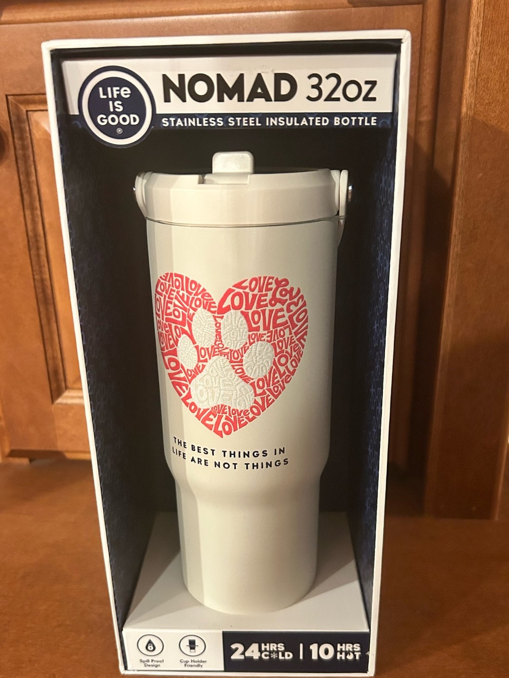 Life Is Good White Nomad 32oz Stainless Insulated Bottle-Blue Accents NEW in BOX
